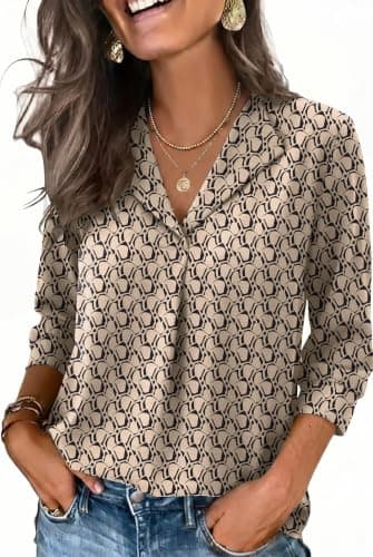 WIHOLL Womens Tops Trendy 3/4 Length Sleeve Womens Tops Summer Dressy Casual Ladies Blouses Business Work Blouses S - Image 1