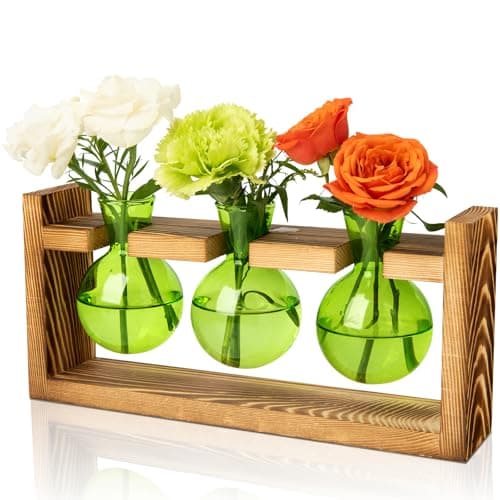 XXXFLOWER Glass Plant Terrarium Propagation Station, Gifts for Mom Plant Lovers Wife Daughter, 3 Bulb Glass Vase Plant Terrarium Tabletop for Hydroponics Home Office Indoor Decor (Green) - Image 1