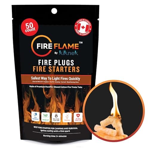 Fireflame Fire Plugs Fire Starter - Quick Instant 100% Waterproof Firestarter for Emergencies, Survival, Campfires, Fire Pits, Charcoal Grill - All Natural, Odorless & Non-Toxic - 50 Plugs in Bag - Image 1