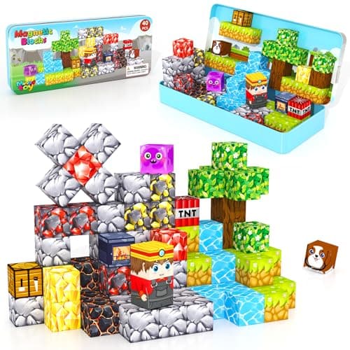 Minecftoy Mini Magnetic Blocks Tiles Travel Essentials Toddler Toys with Case, Kids Games Montessori Sensory Building Blocks Toys for 3+ Year Old Boys Girls Christmas Birthday Gifts - Image 1