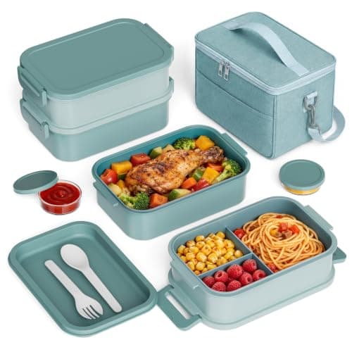 Bento Box Adult Lunch Box - 2130ml Lunchbox with Insulated Lunch Bag, Utensils & Sauce Container, Leak Proof Bento Box for Men Women, Reusable Plastic Lunch Containers for Work, Meal Prep, Green - Image 1