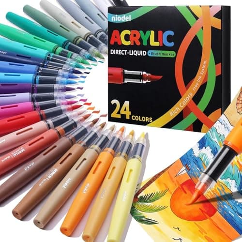 24 Colors Acrylic Paint Markers, Flexible Single Tip Paint Pens, Waterproof High Coloring Pens, for Rock Painting Wood Canvas Glass Metal Fabric, DIY Crafts School Art Supplies Kit, Gifts, Decoration - Image 1