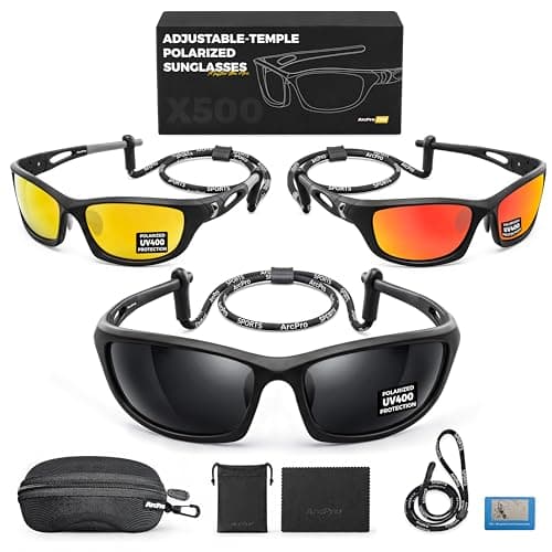 ARCPRO Polarized Fishing Sunglasses for Men Women, Adjustable Polarized Sunglasses, Lightweight TR90 Frame for Driving running Golf with UV400 Protection (Black) - Image 1