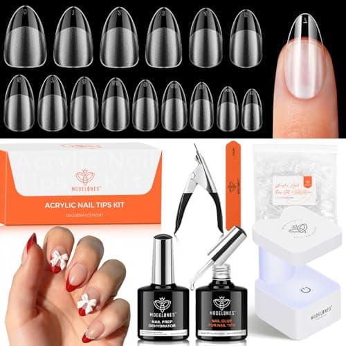 modelonesX Nail Gel Kit,15Sizes Pre-shaped Gel Nail Tips Short Almond Shape, 9-in-One Glue Prep Dehydrator & Portable Led Lamp, 510Pcs Press On Extension Kit Gift for Women - Image 1
