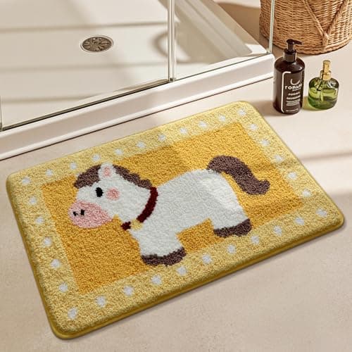TIQOGRZP Cute Bath Mat, 32" x 20" Pony Bath Mats,Cute Bathroom Rugs,Ultra Soft, Absorbent Quick Dry,Non Slip TPR, Machine Washable Bathroom Mat,for Bathroom Door, Bedroom (Playful Pony, 32" x 20") - Image 1
