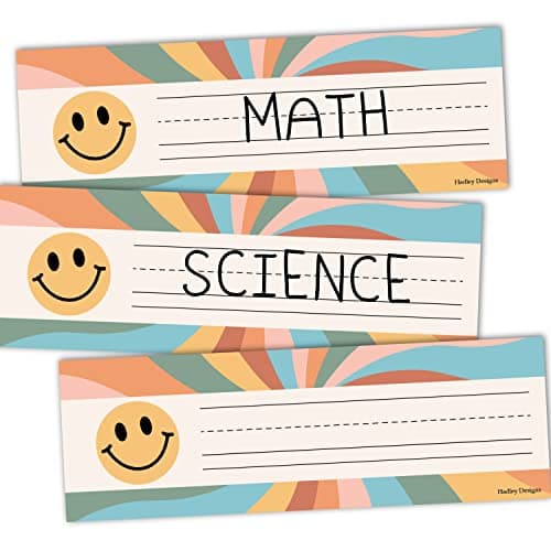 Hadley Designs Desk Name Tags for Classroom - 25 Student Desk Name Plates for Classroom Decor, 9x3 Retro Nametags Cubby Labels Teacher Supplies, 1st 2nd 3rd Grade Kindergarten Preschool Must Haves