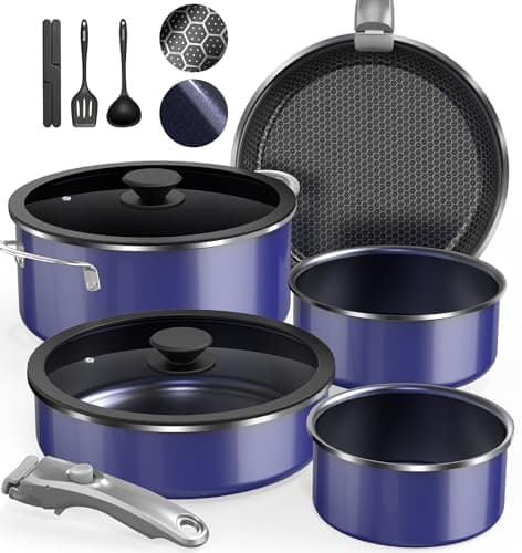 Pro DUXANO 12PC Nonstick Pots and Pans Set&Hybrid 3-Ply Stainless Steel Skillet, High Heat Sear&Fry, 2-Layer Ceramic Induction Cookware, 9H Scratch-Resistant&Anti-Warp,PFAS Free,All Cooktop/Dishwasher