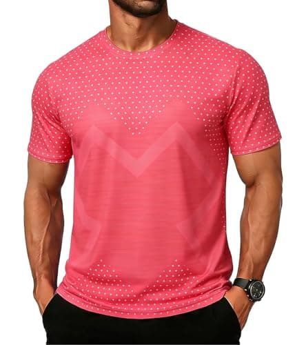 Cozople Men's T-Shirts Workout Gym Shirt Dry Dry Moisture Wicking Performance Short Sleeve Pink Activewear for Running Pickleball XXL - Image 1