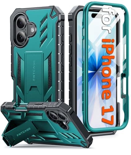 FNTCASE for iPhone 17 Phone Case: Military Grade Drop Proof Protection Mobile Cover with Kickstand | Matte Textured Rugged Shockproof TPU | Protective Sturdy Phone Case - 6.3 inch Green