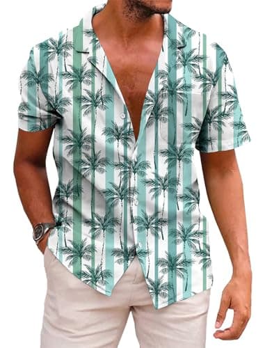 KYKU Tropical Hawaiian Shirt Men's Casual Button-Down Shirts White Palm Tree M with Pockets - Image 1