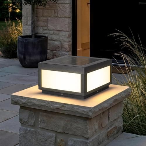 PAKEDANDUN Solar Pillar Lights 12X12, Waterproof Post Light Outdoor, Modern Column Lighting Dusk to Dawn with E26 Bulb, 3000K Large Solar Lantern Lamps for Fence Posts Columns Patio Garden Decoration - Image 1