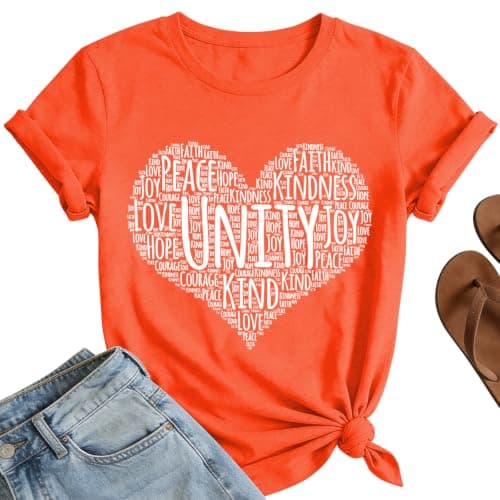 Unity Day Shirts for Women Heart Anti Bullying Tshirt Be Kindness Tee Tops - Image 1