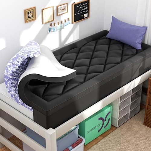 ChiXpace Dorm Room Essentials Dual Layer 4 Inch Memory Foam Mattress Topper Twin XL Back to School - 2 Inch Pillow Top and 2 Inch Gel Memory Foam, 7-Zone Egg Crate 2-in-1 Design (Black-White)