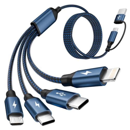 MPATIBY 4 in 2 Multi Charging Cable,Dual Type-C Multiple Charger Cable,USB A/C Charging Cables for Multiple Devices with IP/Micro/USBC Port, Universal USB C Cable Phone Charger Cord for IP 16-12,Navy - Image 1