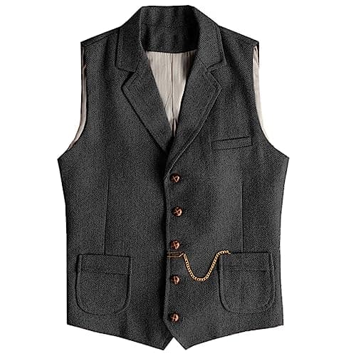 AeoTeokey Men's Tweed Suit Vest Western Herringbone Wool Casual Waistcoat for Groomsman (Black,3X-Large) - Image 1