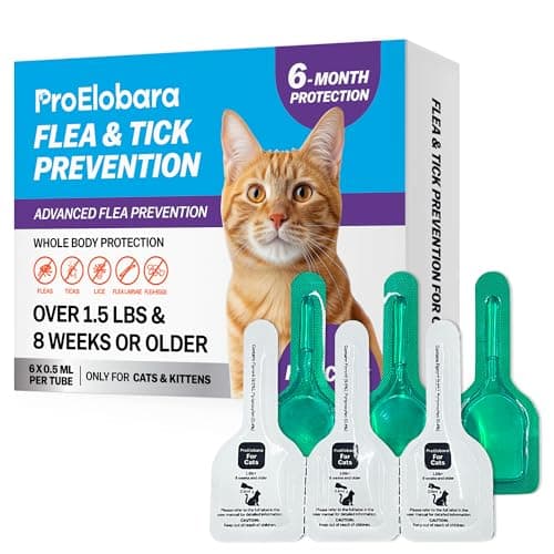 Topical Flea and Tick for Cats & Kittens: Waterproof Topical Cat Flea and Tick – Fast-Acting & Long - Lasting at Home Control for Cats Over 1.5 lbs and 8 Weeks or Older – 6-Dose Supply
