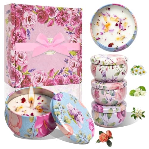 MILINITIQI 4 Pack Candles Gift Set for Women, Small Scented Candles with 8% Essential Oils, Natural Soy Candle with Floral Scents, Elegant Gifts for Women, Men,Spa, Bath,Yoga, Birthday Mother's Day - Image 1