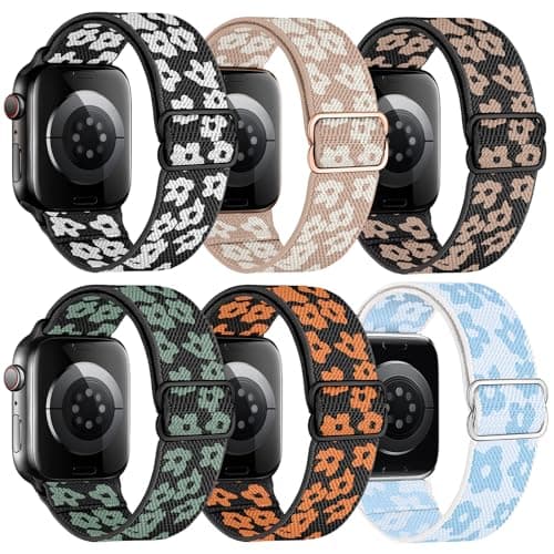 MITEV 6 Pack Stretchy Solo Loop Compatible with Apple Watch Band 38mm 40mm 41mm 42mm 44mm 46mm 45mm 49mm Women,Soft Nylon Elastic Braided Strap Wristband for iWatch Series 11 10 9 8 7 6 5 4 3 Ultra/SE