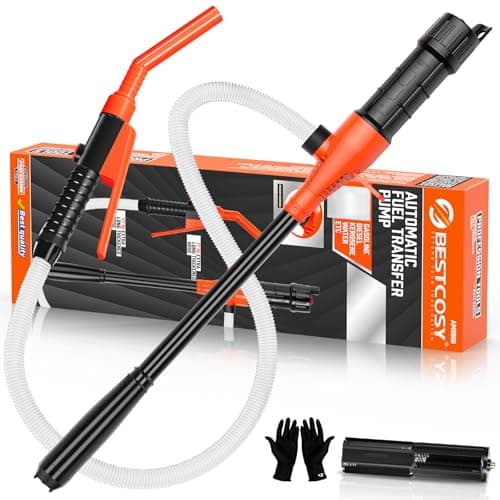 Electric Fuel Transfer Pump, 2.4 GPM Portable Fluid Transfer Siphon Pump with Oil Pipeline, Battery Gas Pumps with 47 Inches Hose &Gloves for Car/RV(Orange) - Image 1