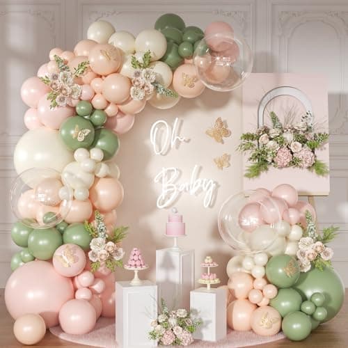 Pink and Sage Green Balloon Arch Kit 131 Pcs Dusty Pink Green Balloons Different Size for Wedding Birthday Baby Shower Gender Reveal Decorations - Image 1