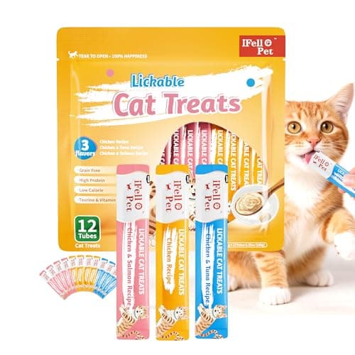 IFELLO PET Cat Treats, High-Meat High-Moisture Lickable Cat Treats, Variety Pack – Real Chicken & Seafood – Silky Creamy Purée – Grain-Free (15g Each | 12 Tubes)