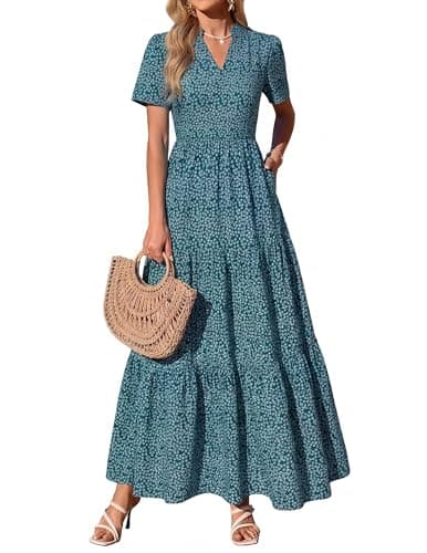 KIRUNDO Womens Floral Boho Flowy Maxi Dress, Dark Green Flower, XX-Large - Image 1
