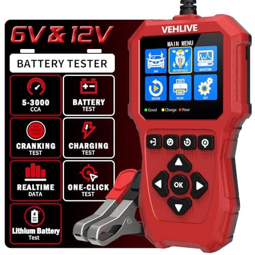 Car Battery Tester 6V 12V with Lithium Battery Testing, VEHLIVE BT910 5-3000CCA Battery Load Tester, Automotive Alternator Tester Charging Cranking System Tester for Car Truck Motorcycle SUV ATV Boat - Image 1
