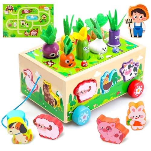 Montessori Toys for 1-3 Year Old Girls Boys|Birthday Gifts for 1 Year Old|Shape Sorting with Game Map|Wood Animal Farm Baby Toys for Baby 1+ 1-2 1st First Birthday Girl Easter Gifts - Image 1