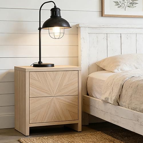 VividVibe Natural Oak Nightstand- Sunburst Veneer Pattern Antique Bedroom Nightstand Side Table Bedside Table Accent Table Mid Century Modern Farmhouse Minimalist Coastal Wooden End Table - Image 1