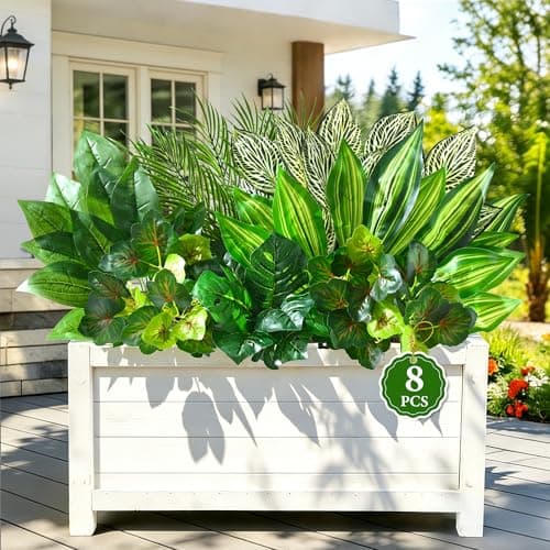 Livole 8Pcs 7 Styles Artificial Plants Outdoor Realistic UV Resistant Artificial Flowers Large Bunches Faux Plants Greenery Stems Boston Fern for Garden Porch Planter Window Box Home Decor - Image 1