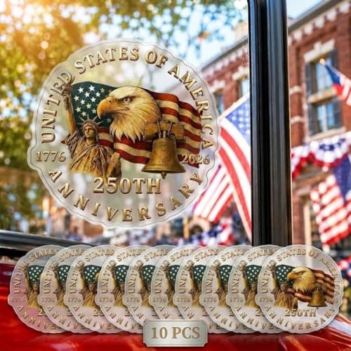 10Pcs 250 Anniversary USA Car Decals, 250 Year American Anniversary Bumper Stickers, 1776-2026 Independence Window Decals, Patriotic Eagle Stickers for Refrigerators, Trucks, Laptop (10x10 Inch)