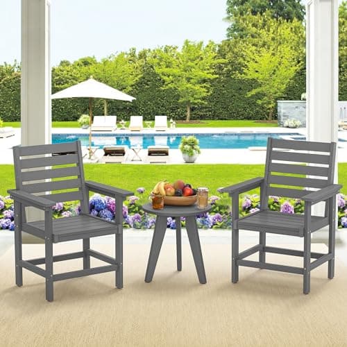 Homenjoy Patio Dining Chairs Set of 2, HDPS Weather Resistant Outdoor Chairs with Armrest, Heavy Duty 300LBS Support Patio Chairs for Backyard Deck Porch Balcony, Gray