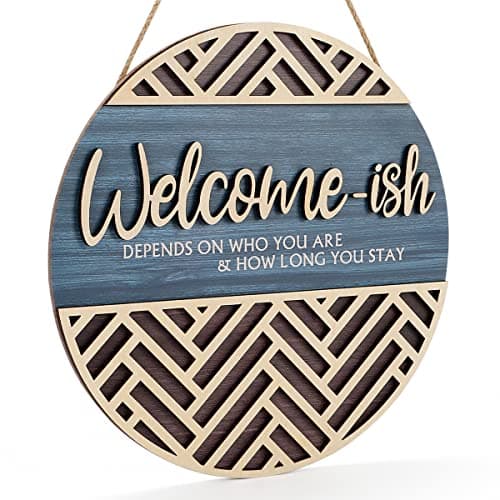 IARTTOP 3D Welcome Hanging Sign Plaque for Front Door Wall Decor, Funny Welcome-ish Wooden Hanger (12''x 12''), Rustic Minimalist Outdoor Wood Wall Art for Farmhouse Porch or Entryway Home Decor - Image 1