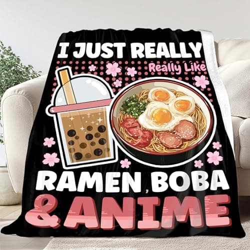 Ramen Anime Bubble Tea Blanket for Kids Teen Girl Gifts, Soft Flannel Throw, Cute Kawaii Stuff Birthday Gift for Women, Lightweight Cozy Fleece Blankets Decor Room Bed Sofa-60x80inches - Image 1