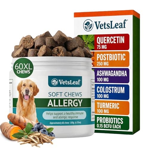 Dog Allergy Chews for Itchy Skin, Hot Spots, Paw Licking Relief & Itchy Ears – Quercetin, Turmeric, Probiotics & Colostrum – Made in USA – 60 Count - Image 1