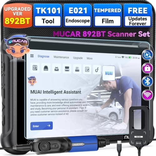 MUCAR Car Diagnostic Tool Combos Professional, 892BT AI-Assisted OBD2 Scanner + TK101 Tool+E021 USB Endoscope+Tempered Glass Screen Protector, 4PCS Automotive Scan Tool Set,Free Lifetime Upgrade - Image 1