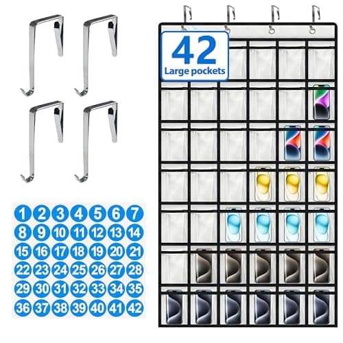 zebricolo,classroom cell phone holder, 42 Expandable pockets,teacher must haves,Classroom Organization and Storage,Durable and versatile, 42 number stickers,classroom decor,pocket chart, White/Black - Image 1