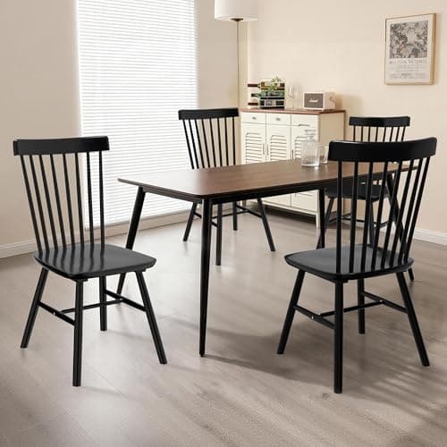 AreShark Windsor Dining Chairs Set of 4, Farmhouse Wooden Dining Room Chairs, Solid Wood Kitchen Chairs with Spindle Back, Black - Image 1