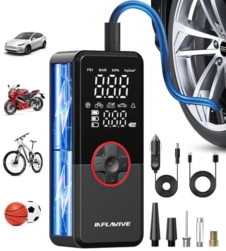 Tire Inflator Portable Air Compressor, 3X Fast Inflate Cordless Air Pump for Car Tires with LED Light, 150PSI Portable Electric Pump with Digital Pressure Gauge, for Bike Motorcycle Car Ball - Image 1