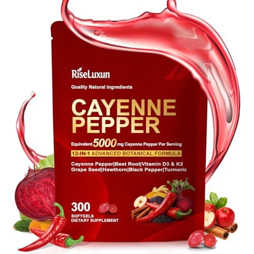 Cayenne Pepper Softgels, with Vitamin D3 K2+E and Extracts of Grape Seed, Hawthorn, Beetroot, Berberine and 12 other extracts, Advanced Vitality & Wellness Formula, For a Healthy Circulatory System - Image 1