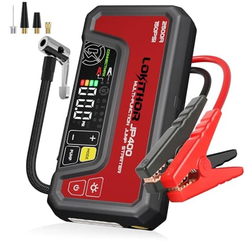 LOKITHOR JP400 Jump Starter with Air Compressor, 2500A 12V Portable Car Battery Booster Pack (8.5L Gas/6.5L Diesel) with ConnectMax Tech, 150PSI Tire Inflator, Auto-Shutoff & Dynamic Dwell (Red) - Image 1