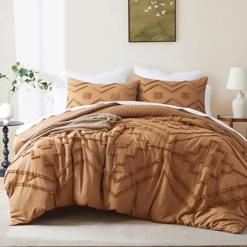 Oli Anderson Boho Tufted Comforter Set Queen Size, 3 Pcs Soft Jacquard Bedding Set for All Seasons, Shabby Chic Farmhouse Bedding Set with Comforters for All Seasons (Pumpkin, Queen) - Image 1