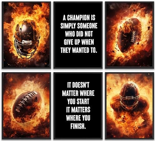 6Pcs Inspirational Football Wall Art Motivation Rugby Sports Quotes Inspiring Posters Paintings Pictures Wall Decor Canvas Print Artwork for Boy's Teenager room Man's room Home Decoration Unframed - Image 1