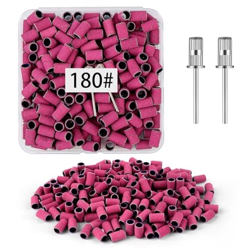 BEVTEE 200Pcs Sanding Bands for Nail Drill, 180 Grit Small Nail Sanding Bands, with 2pcs 3/32'' Nail Drill Bits, for Acrylic Nails Gel Manicures and Pedicure, Pink, Including a Dedicated Organizer - Image 1