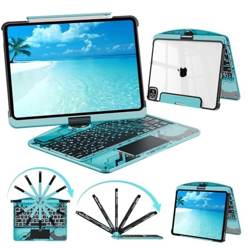 Landcase Keyboard Case for iPad Air 11 Inch (M4/M3/M2, 2026/2025/2024)/ iPad Air 5th/4th Gen, Clear Wireless iPad Pro 11" 4/3/2/1 Keyboard Case with Trackpad, 360° Rotatable & Pencil Holder, Blue - Image 1