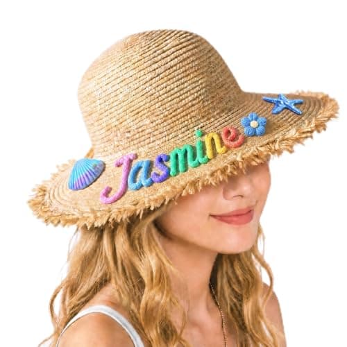 Customizable Wide-Brim Straw Sun Hat for Women – Personalized Beach hat; a for Mothers, Sisters, or Wives; a Travel and Beach Vacation Essential. Tan - Image 1