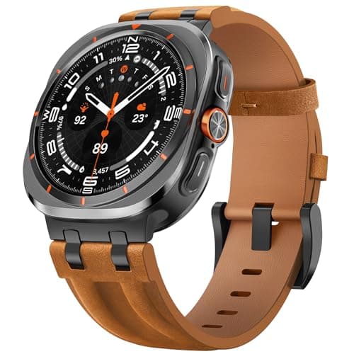 Leather Band Compatible with Samsung Galaxy Watch Ultra 47mm/Watch 8 7 6 5 4 FE 40mm 44mm/Watch 8 6 4 Classic/Watch 5 Pro, Premium Top Grain Leather Strap with Rugged Stainless Steel Connector for Samsung Watch Bands Men & Women