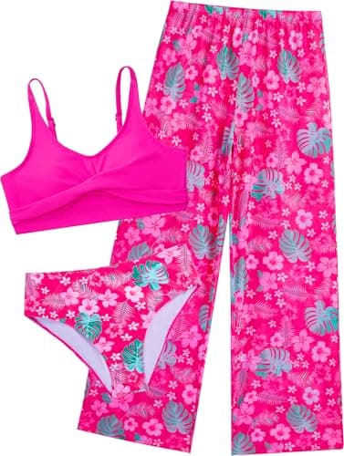 Seanrui Juniors Swimsuits Girls Bathing Suits Size 9-10 Bikini Set with Mesh Pants Hawaiian Swimwear - Image 1