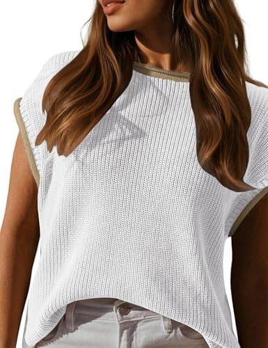 LaGracia Sweater Vest for Women Sleeveless Sweater Tops Summer Tank Tops Crew Neck Cap Sleeve Pullover Sweaters Summer Outfits for Women 2026 White L - Image 1