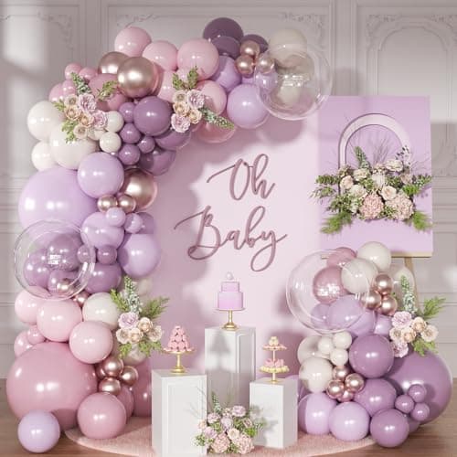 NUTTYBASH Dusty Purple Balloon Garland Arch Kit 126Pcs Light Pink Lavender Purple and Sand White Balloons for Birthday Baby Shower Bridal Shower Wedding Party Decorations
